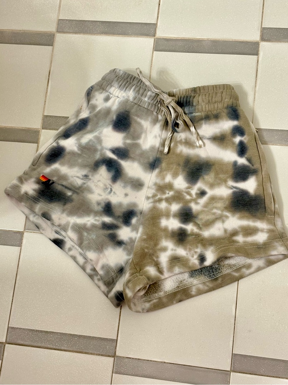 Aviator Nation Tie-Dye Cotton Drawstring  Zipper Pockets Shorts - Neutral Tones